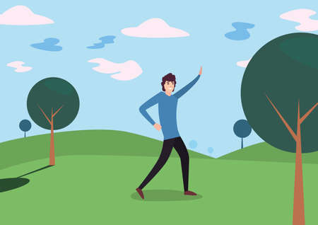man happy young character in the park vector illustrationのイラスト素材