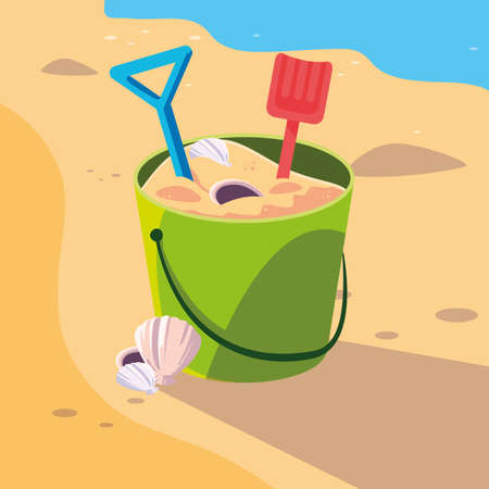 Sand bucket design, Summer beach toy vacation leisure play and fun theme Vector illustrationのイラスト素材