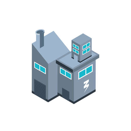 electric transformer building, high voltage power station on white background vector illustration designのイラスト素材