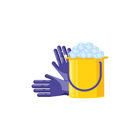 Cleaning bucket and gloves design, Object home work hygiene equipment domestic and housework theme Vector illustrationのイラスト素材
