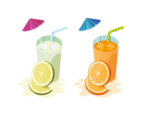 fresh lemon and orange juice fruits cocktails vector illustration designのイラスト素材
