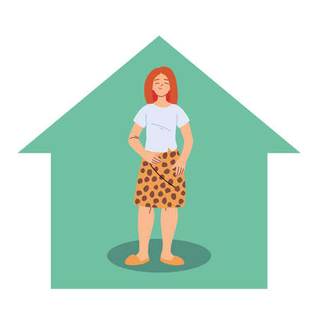 woman cartoon with red hair in house design, Girl female person people human and social media theme Vector illustrationのイラスト素材