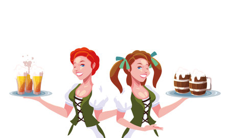 women scene with beer glasses in hand vector illustration designのイラスト素材