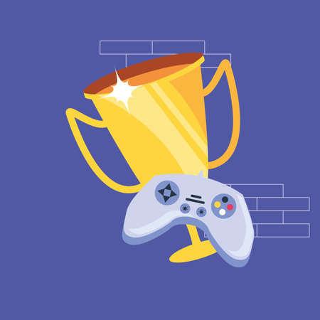 video game control with trophy cup vector illustration designのイラスト素材