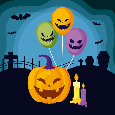 pumpkin with icons in scene halloween vector illustration designのイラスト素材