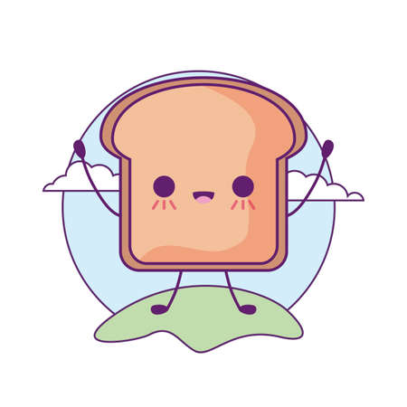fresh bread slice in landscape kawaii style vector illustration designのイラスト素材