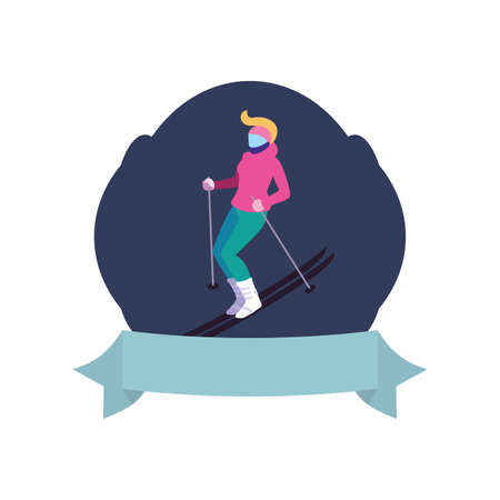 woman skiing extreme sport and lifestyle vector illustrationのイラスト素材
