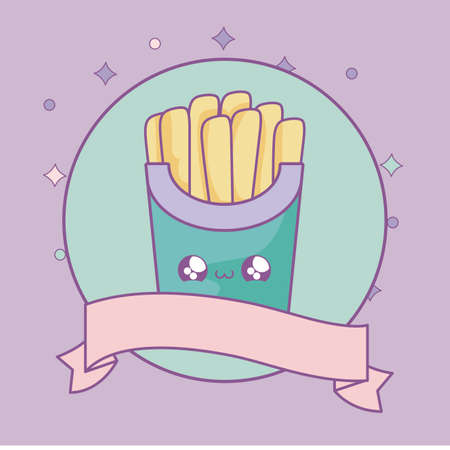 fresh french fries with ribbon decoration kawaii style vector illustration designのイラスト素材