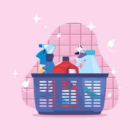 basket filled of cleaning products and supplies vector illustrationのイラスト素材