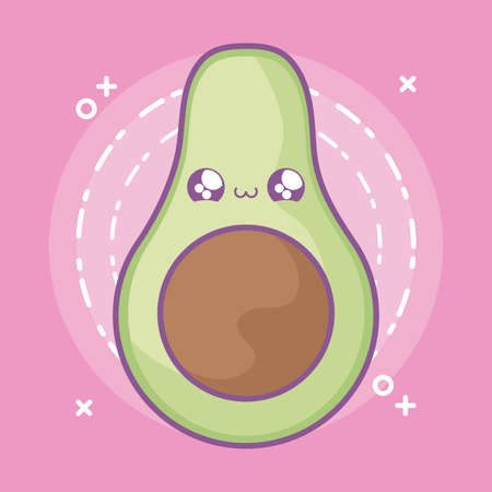 fresh healthy avocado kawaii style vector illustration designのイラスト素材