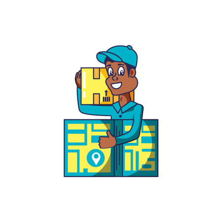worker delivery service with box and map guide vector illustration designのイラスト素材