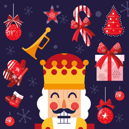Nutcracker design, Merry chritmas winter season decoration card invitation celebration and holiday...