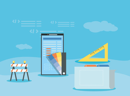 smartphone with webpage under cosntruction vector illustration design