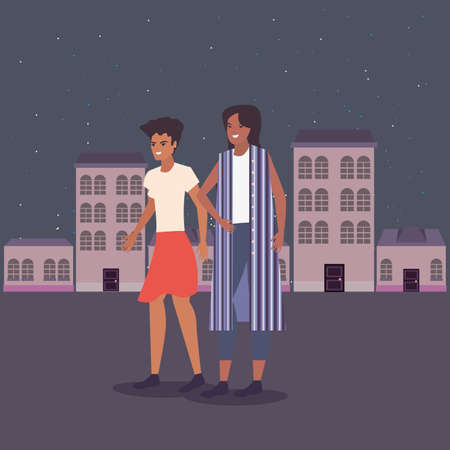 two women walking in the city streetのイラスト素材