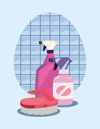 spray bottle brush cleaning products and supplies vector illustrationのイラスト素材