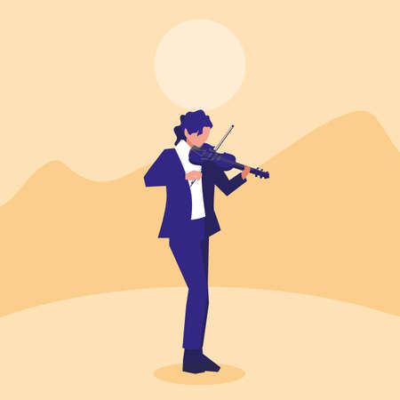musician man violin playing music vector illustrationのイラスト素材