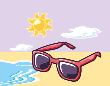 summer sunglasses in beach with sun vector illustration designのイラスト素材