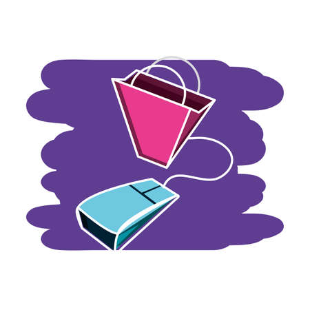 shopping bag with mouse device isolated icon vector illustration designのイラスト素材