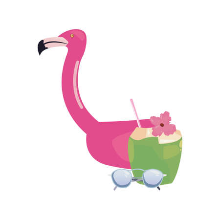 flamingo float sunglasses cocktail summer time vacation vector illustrationのイラスト素材