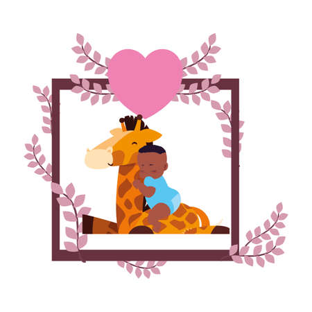 baby boy with toy giraffe vector illustrationのイラスト素材