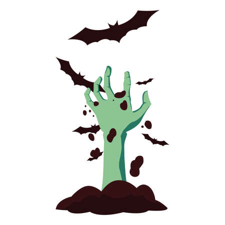 zombie hand bats happy halloween celebration design vector illustrationのイラスト素材