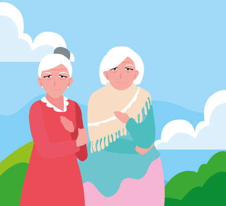 happy grandparents day - two grandmothers outdoors vector illustrationのイラスト素材
