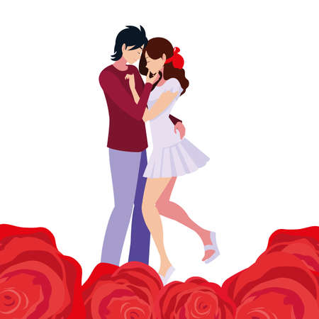 romantic couple hugging flowers roses vector illustrationのイラスト素材