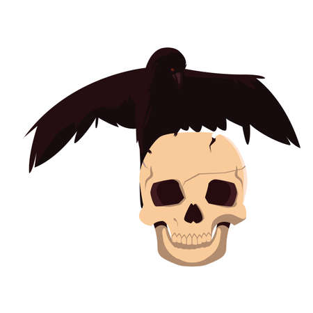 skull and raven happy halloween celebration design vector illustrationのイラスト素材