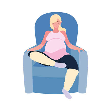 pregnant woman sitting on the sofa vector illustrationのイラスト素材