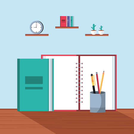 notebook with supplies office in the workplace vector illustration designのイラスト素材