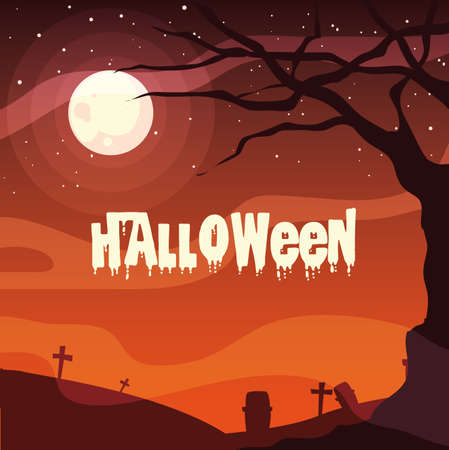 poster of cemetery in scene halloween vector illustration designのイラスト素材