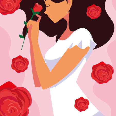 woman profile fashion with flowers vector illustration designのイラスト素材