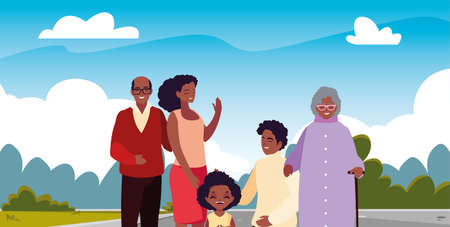 family together members in the outdoors vector illustrationのイラスト素材
