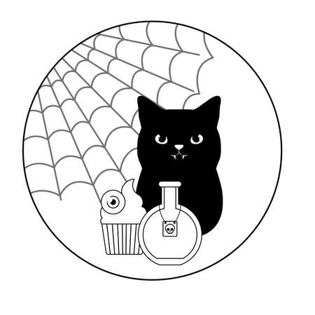 scene of cat black with icons of halloween vector illustration designのイラスト素材