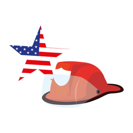 american flag star with helmet of firefighter happy labor day vector illustrationのイラスト素材