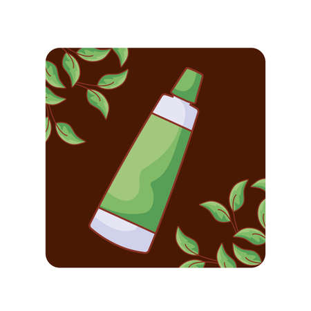 cream tube cosmetic in frame with natural leafs vector illustration designのイラスト素材