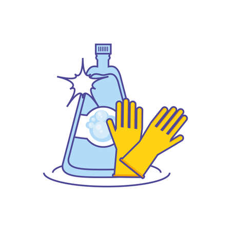 Cleaning gloves and detergent design, Object home work hygiene equipment domestic and housework theme Vector illustrationのイラスト素材