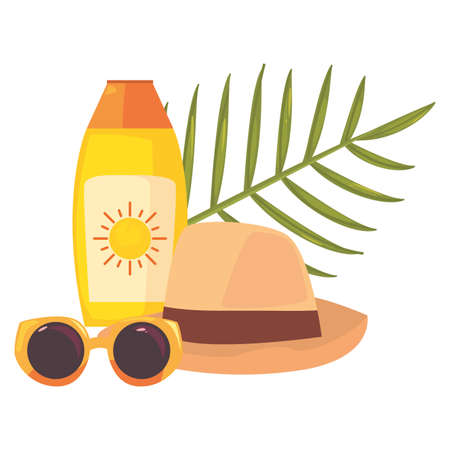 sunglasses hat sunblock vacations tropical summer vector illustrationのイラスト素材