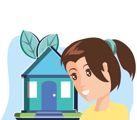 Avatar woman and house design, Sustainability eco friendly green recycle ecology renewable and solution theme Vector illustrationのイラスト素材
