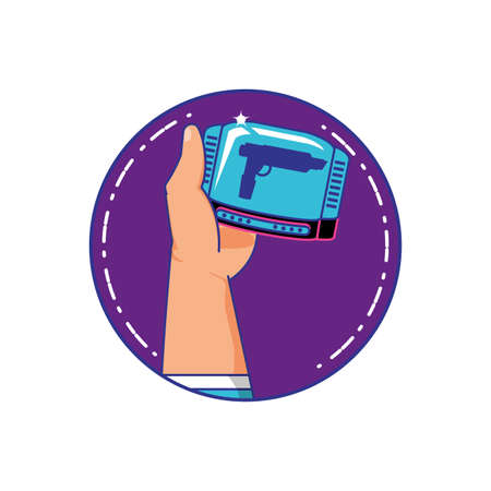 hand user with retro video game console vector illustration designのイラスト素材