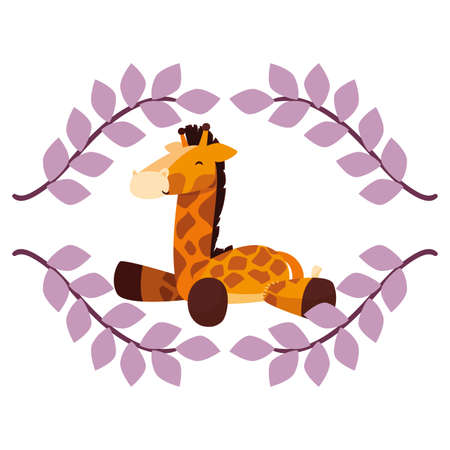 giraffe toy baby branches leaves design vector illustrationのイラスト素材