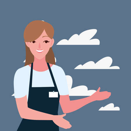 seller woman character with apron outdoors vector illustrationのイラスト素材