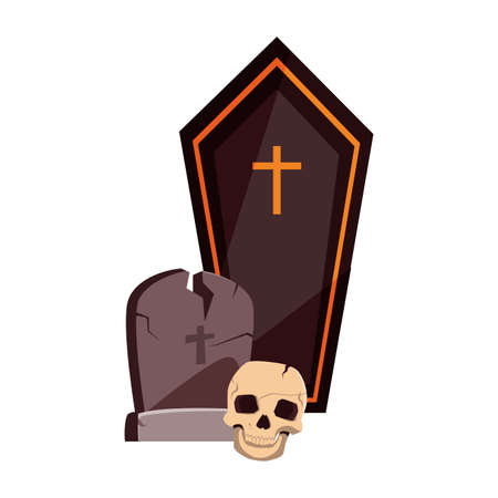 coffin skull gravestone happy halloween celebration design vector illustrationのイラスト素材