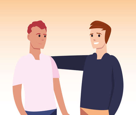 happy young men celebration friendly characters vector illustrationのイラスト素材