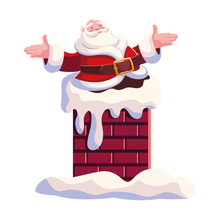santa claus entering the chimney on white background vector illustration designのイラスト素材