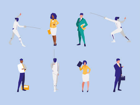 Set of women and men design, Workers actions working occupation jobs proffesional employee service and labor theme Vector illustrationのイラスト素材