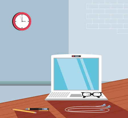 laptop computer with eyeglasses in the workplace vector illustration designのイラスト素材