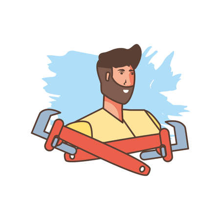 worker construction man with wrenches tools vector illustration designのイラスト素材