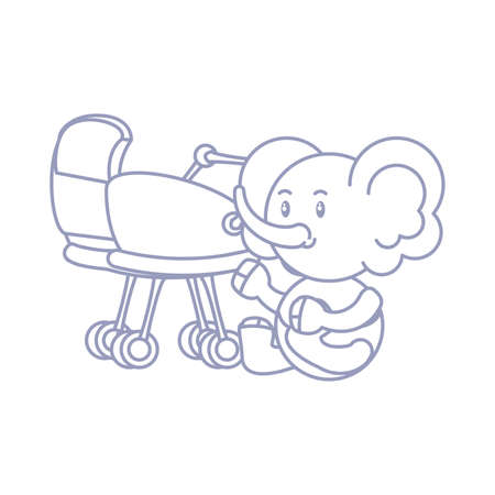 cute elephant baby animal with baby cart vector illustration designのイラスト素材