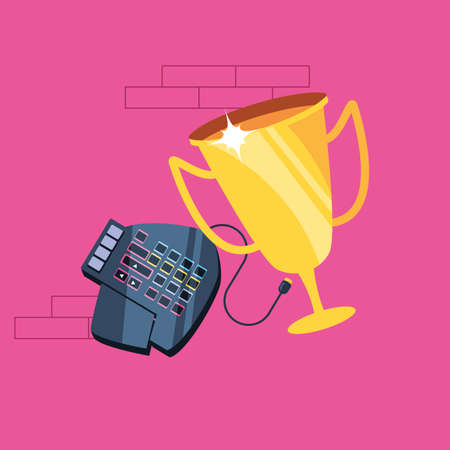 trophy cup award with keypad hardware vector illustration designのイラスト素材